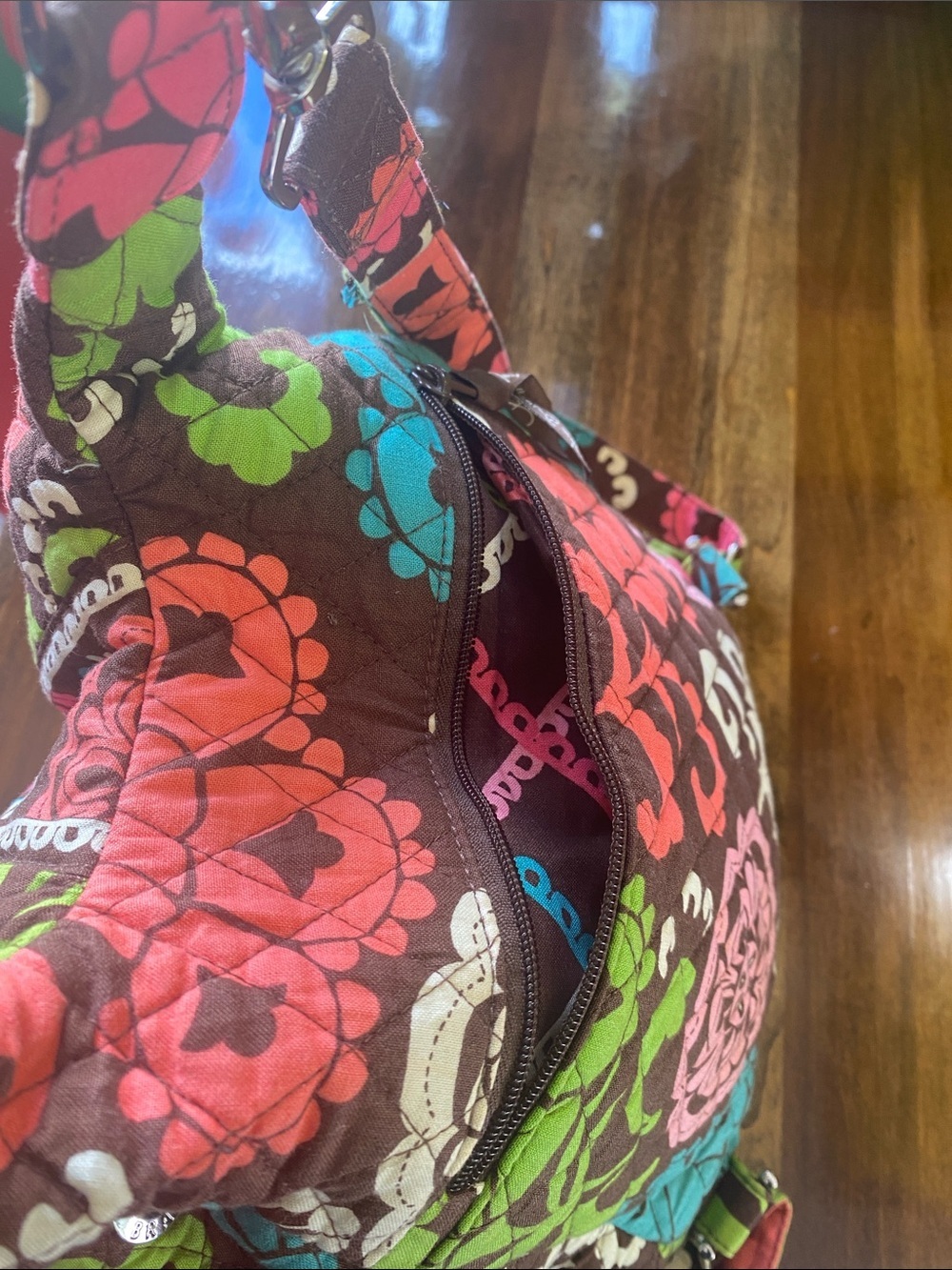 Vera Bradley Lola Floral Hobo Backpack in Brown with Pink & Teal Accents - Picture 5 of 8